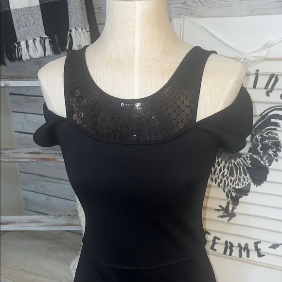 Armani Excahnge Chic Black Sequin-Trim Dress cold shoulder - Picture 2 of 6